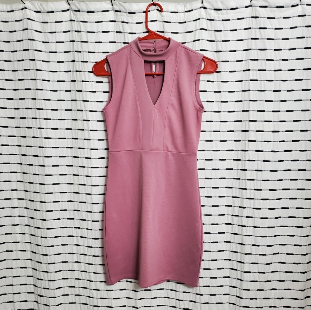 Purple High Neck Low Cut Bodycon Dress